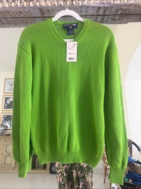 NWT Vintage Y2K Ralph Lauren Country Club 100% Cotton V-Neck Sweater M